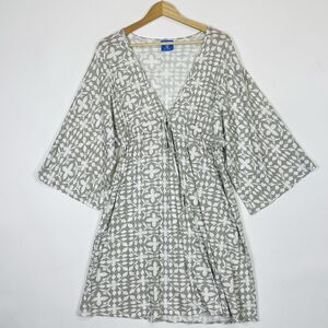 Pine Cone Hill Fine Linens White Grey Leaf Print Knit‎ Dress Womens Medium Large